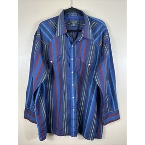 Salmon River Traders Western Pearl Snap Shirt Mens 2XL Big Stripe Long Sleeve